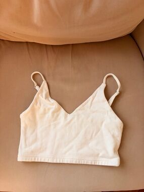Brandy Melville White Ribbed V-Neck Tank Top